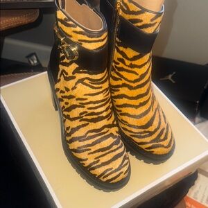 Michael Kors Orange and Black Tiger Stripe Boots